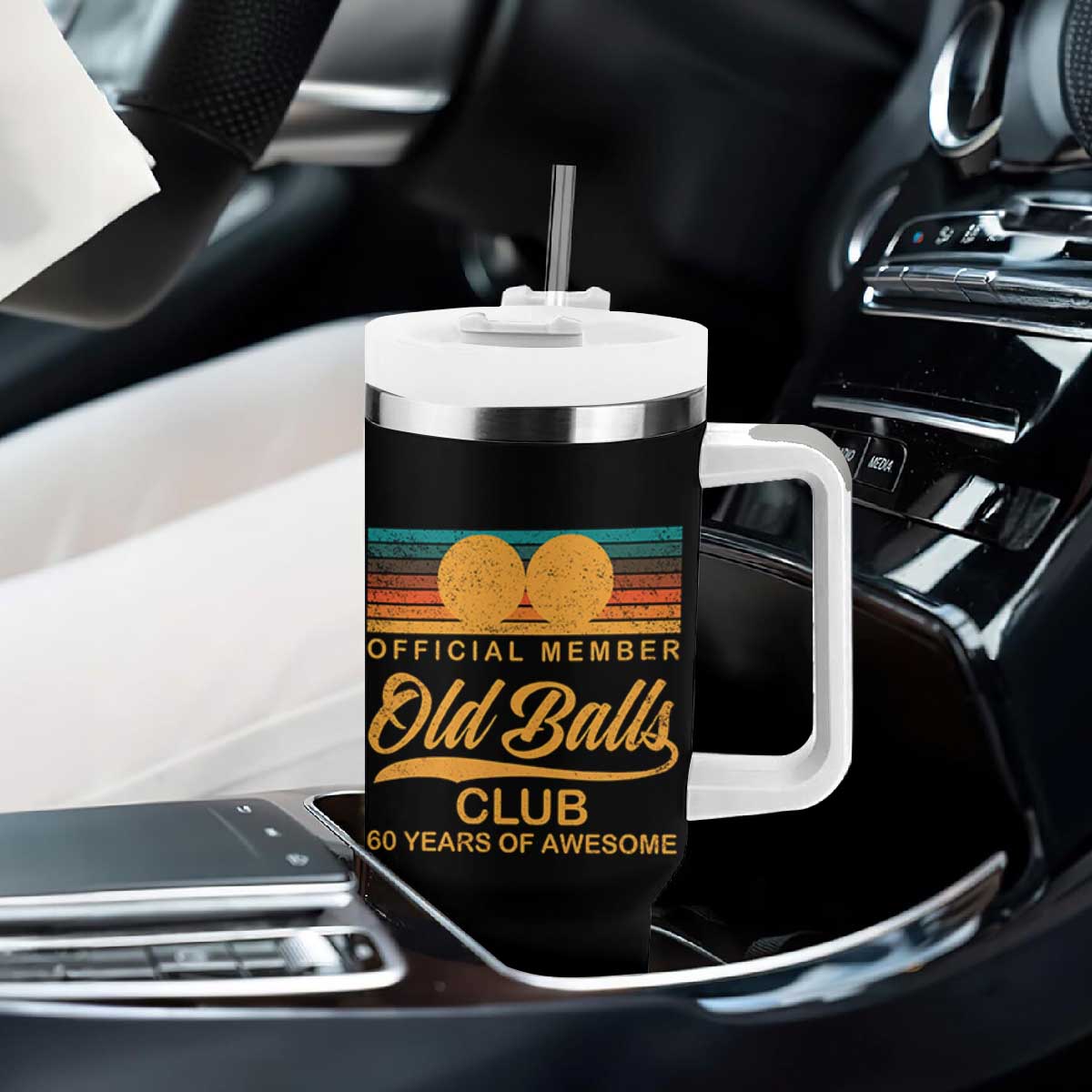 Funny 60th Birthday Tumbler With Handle Official Member Of The Old Ball Clubs Retro Sunset TS11 Print Your Wear