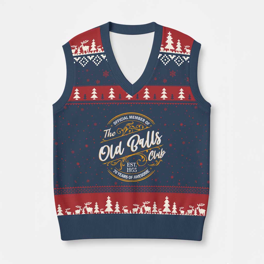 Funny 70th Birthday V-Neck Knit Sweater Vest Official Member Of The Old Ball Clubs Baby Boomers TS11 Navy Red Print Your Wear