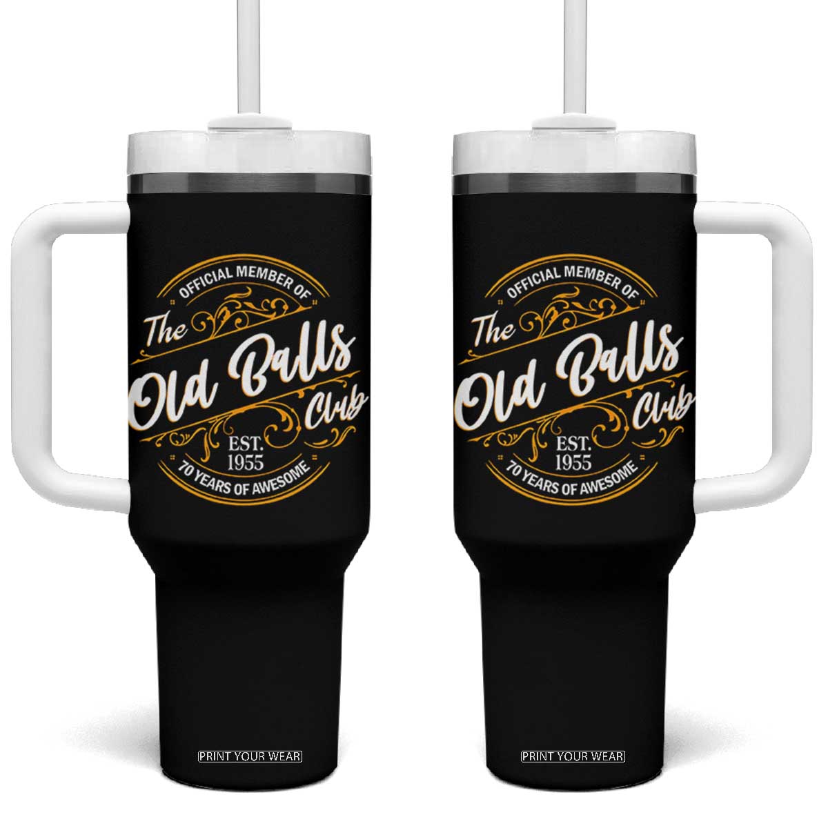 Funny 70th Birthday Tumbler With Handle Official Member Of The Old Ball Clubs Baby Boomers TS11 One Size: 40 oz Black Print Your Wear