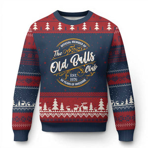 Funny 50th Birthday Ugly Christmas Sweater Official Member Of The Old Ball Clubs Gen X EST 1976 TS11 Navy Red Print Your Wear