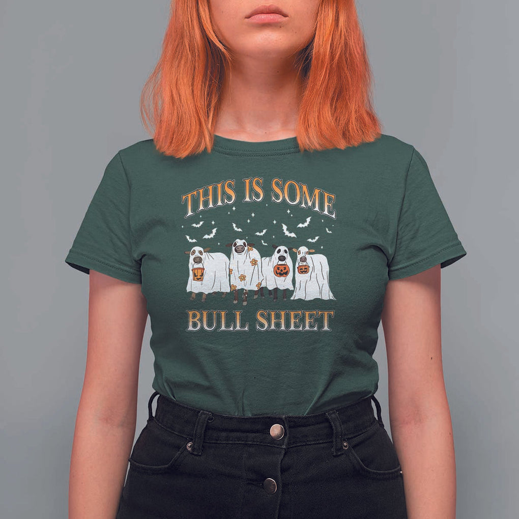 Funny Halloween T Shirt For Women This Is Some Bull Sheet Farm Cow Bat TS11 Dark Forest Green Print Your Wear