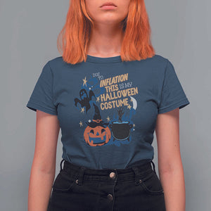 Funny Halloween T Shirt For Women Due To Inflation This Is My Halloween Costume Pumpkin Ghost TS11 Navy Print Your Wear