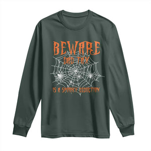 Halloween Dad Long Sleeve Shirt Beware Dad Tax Is A Spooky Deduction Spider TS11 Dark Forest Green Print Your Wear