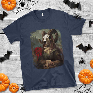 Halloween T Shirt Creepy Mona Lisa Satan Pentagram Leonardo da Vinci TS11 Navy Print Your Wear
