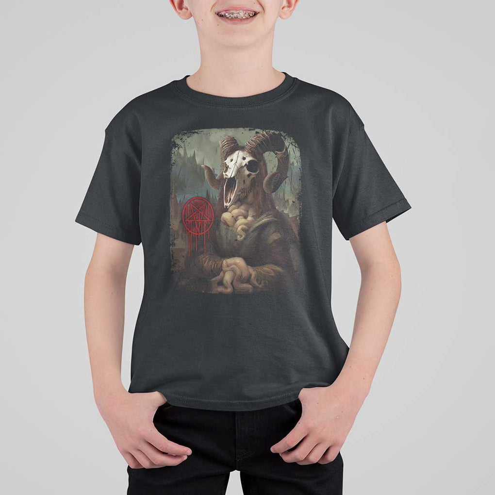 Halloween T Shirt For Kid Creepy Mona Lisa Satan Pentagram Leonardo da Vinci TS11 Black Print Your Wear