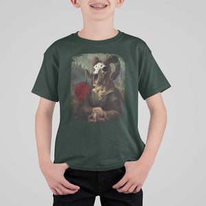 Halloween T Shirt For Kid Creepy Mona Lisa Satan Pentagram Leonardo da Vinci TS11 Dark Forest Green Print Your Wear