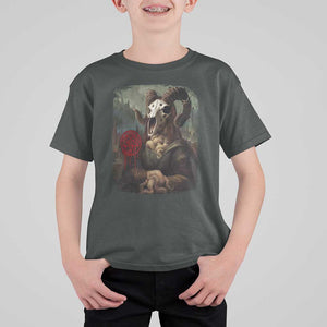 Halloween T Shirt For Kid Creepy Mona Lisa Satan Pentagram Leonardo da Vinci TS11 Dark Heather Print Your Wear