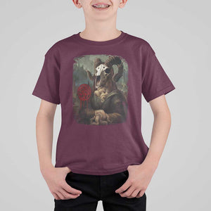 Halloween T Shirt For Kid Creepy Mona Lisa Satan Pentagram Leonardo da Vinci TS11 Maroon Print Your Wear