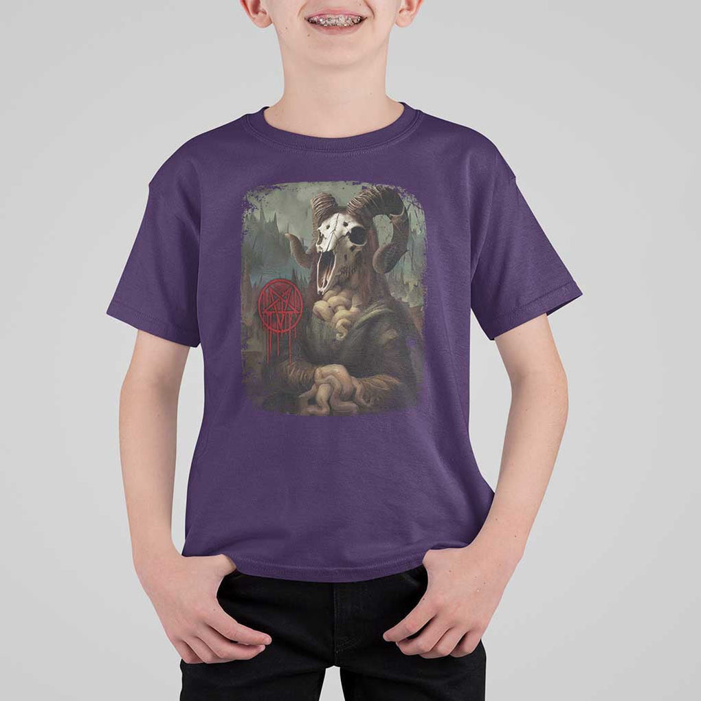Halloween T Shirt For Kid Creepy Mona Lisa Satan Pentagram Leonardo da Vinci TS11 Purple Print Your Wear