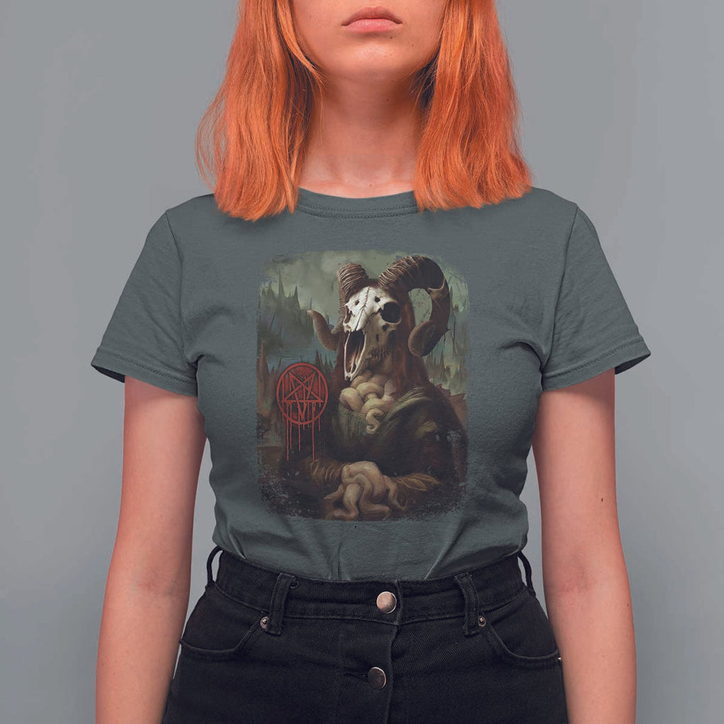 Halloween T Shirt For Women Creepy Mona Lisa Satan Pentagram Leonardo da Vinci TS11 Dark Heather Print Your Wear