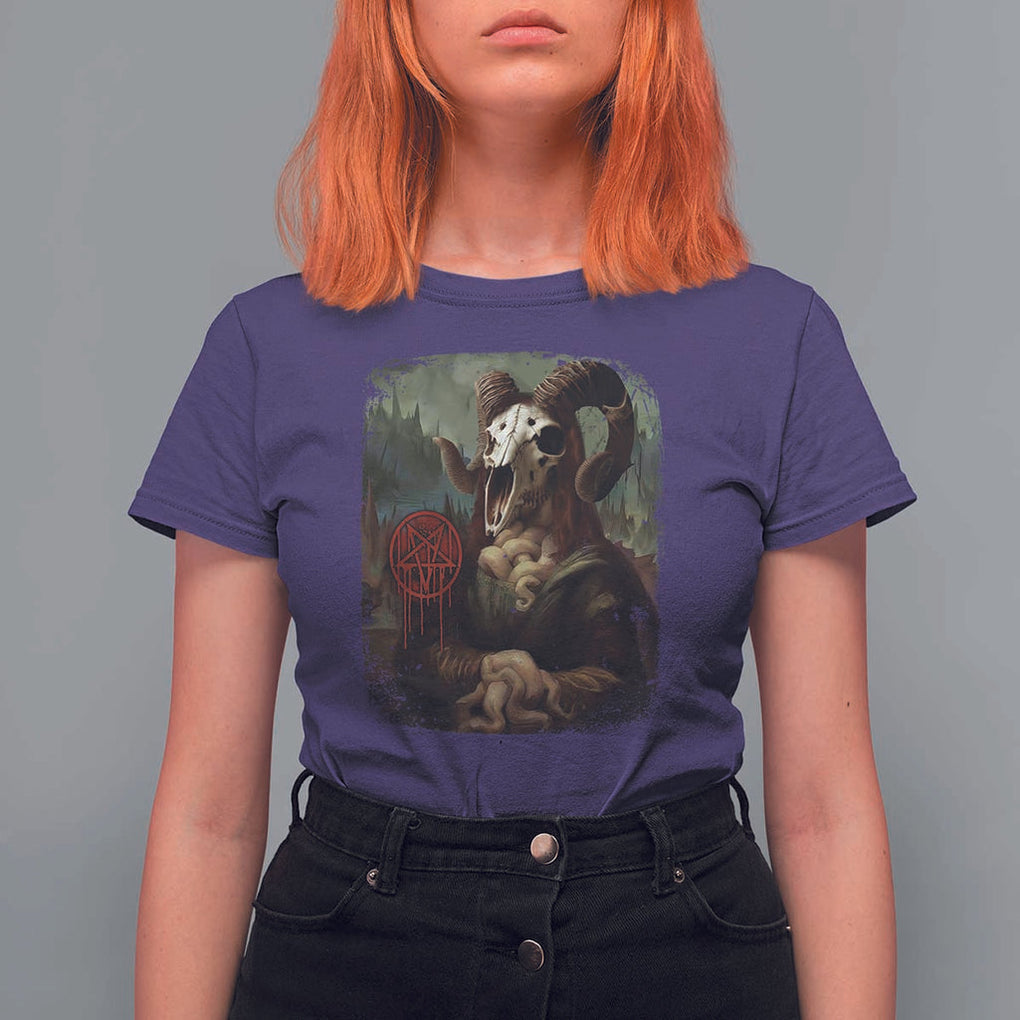 Halloween T Shirt For Women Creepy Mona Lisa Satan Pentagram Leonardo da Vinci TS11 Purple Print Your Wear