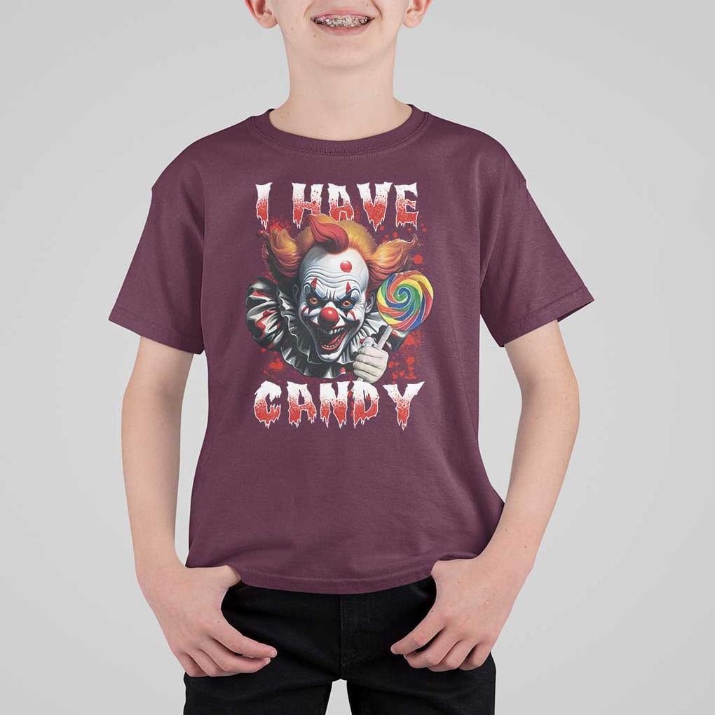 Halloween T Shirt For Kid I Have Candy Scary Creepy Clown Lolipop TS11 Maroon Print Your Wear