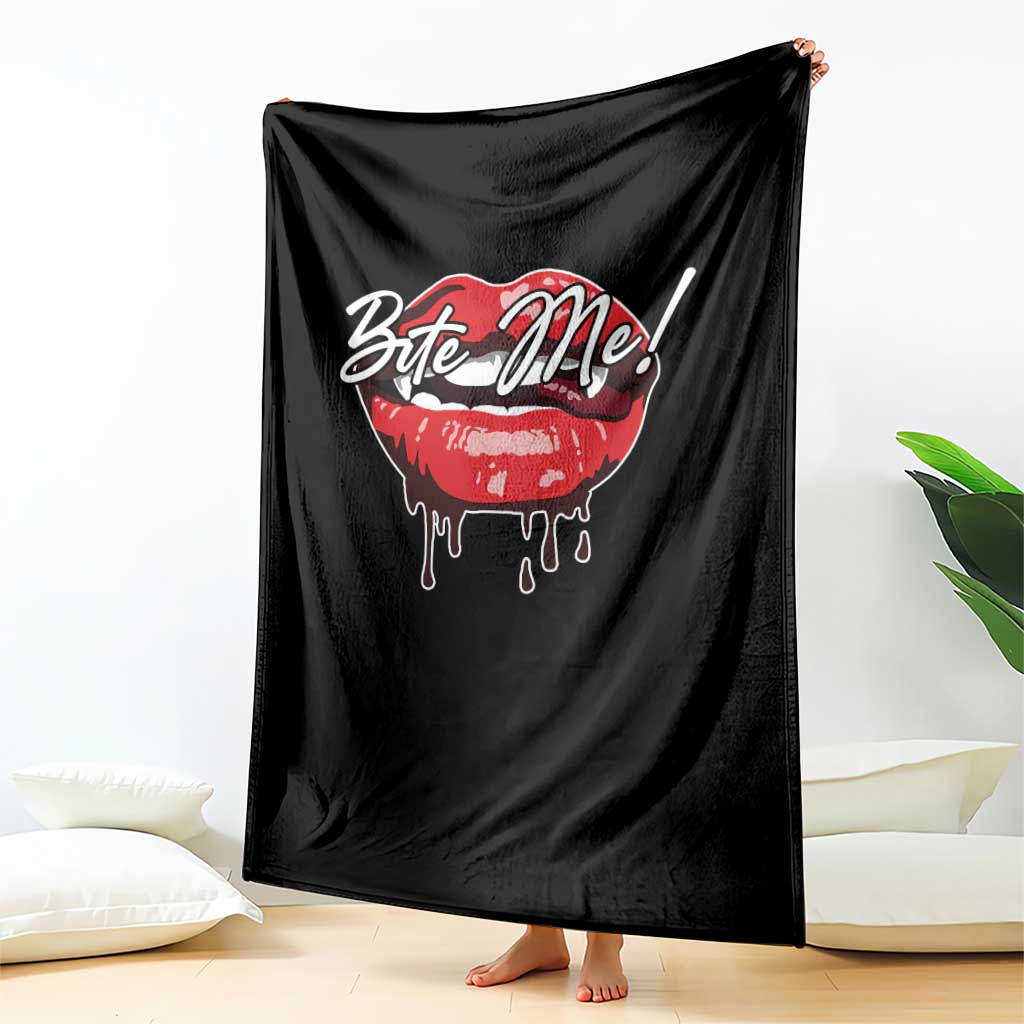 Halloween Throw Blanket Bite Me Vampire Red Lips Teeth Bloody TS11 Print Your Wear