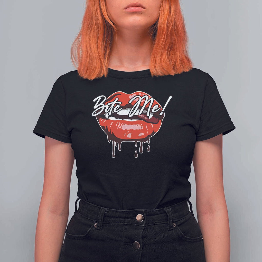 Halloween T Shirt For Women Bite Me Vampire Red Lips Teeth Bloody TS11 Black Print Your Wear