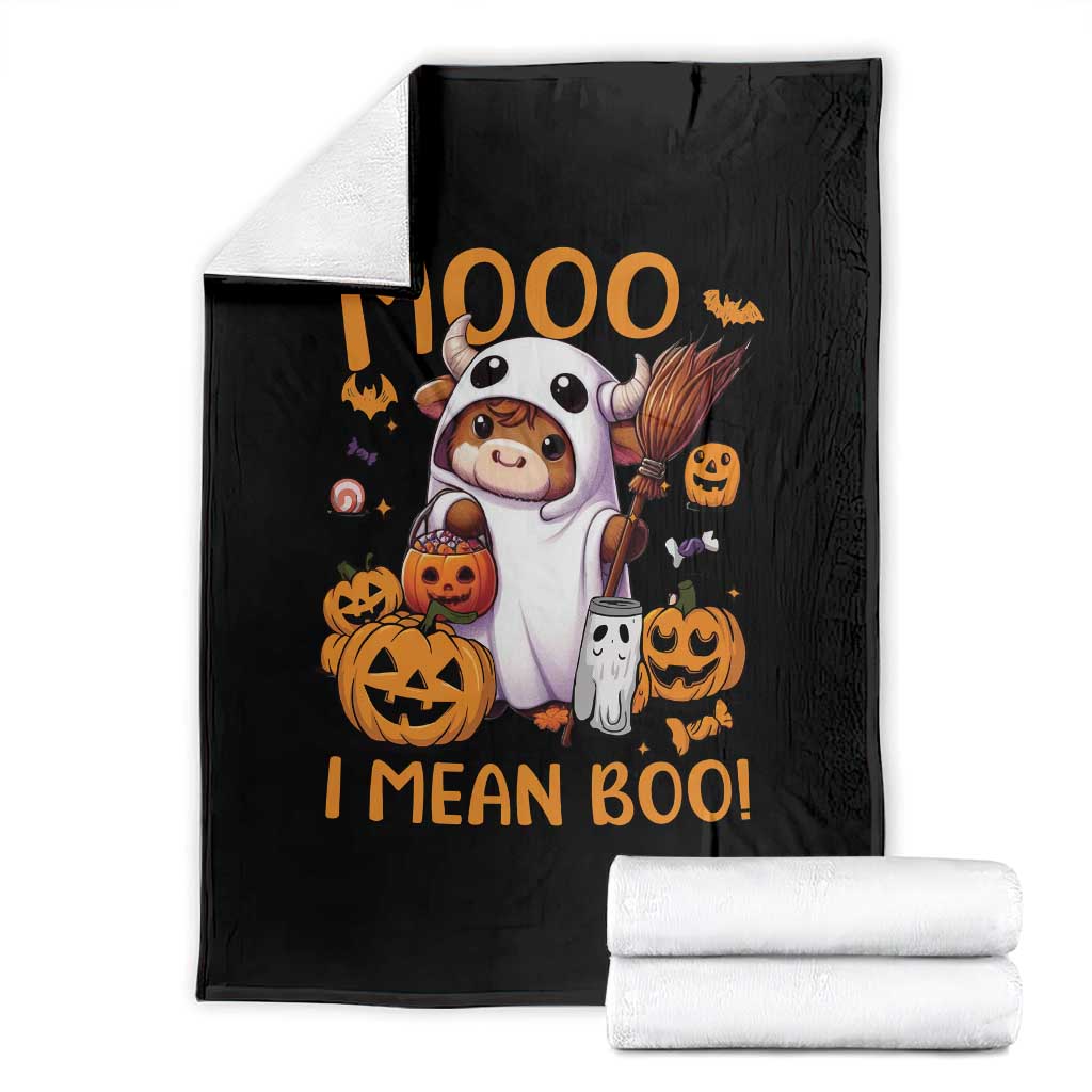 Spooky Cow Halloween Throw Blanket Moo I Mean Boo Funny Ghost Heifer TS11 Black Print Your Wear