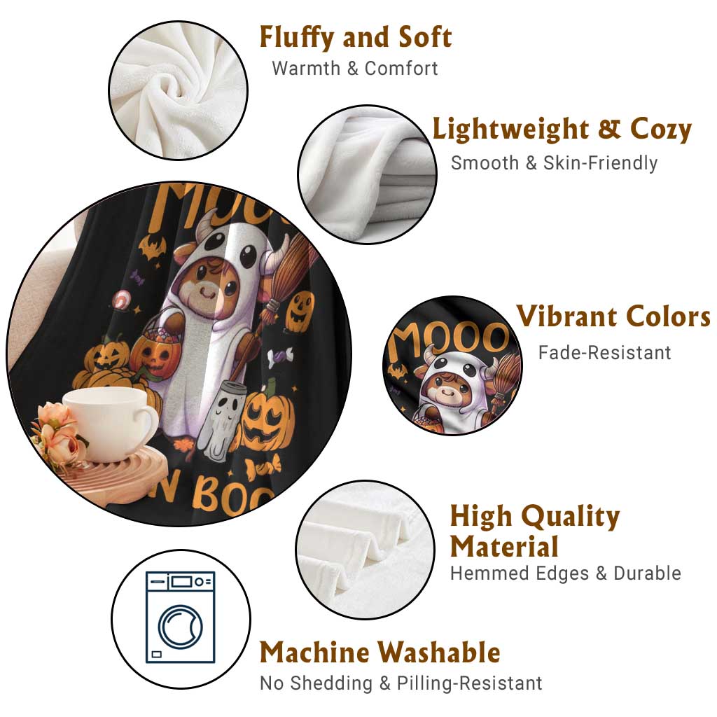 Spooky Cow Halloween Throw Blanket Moo I Mean Boo Funny Ghost Heifer TS11 Print Your Wear