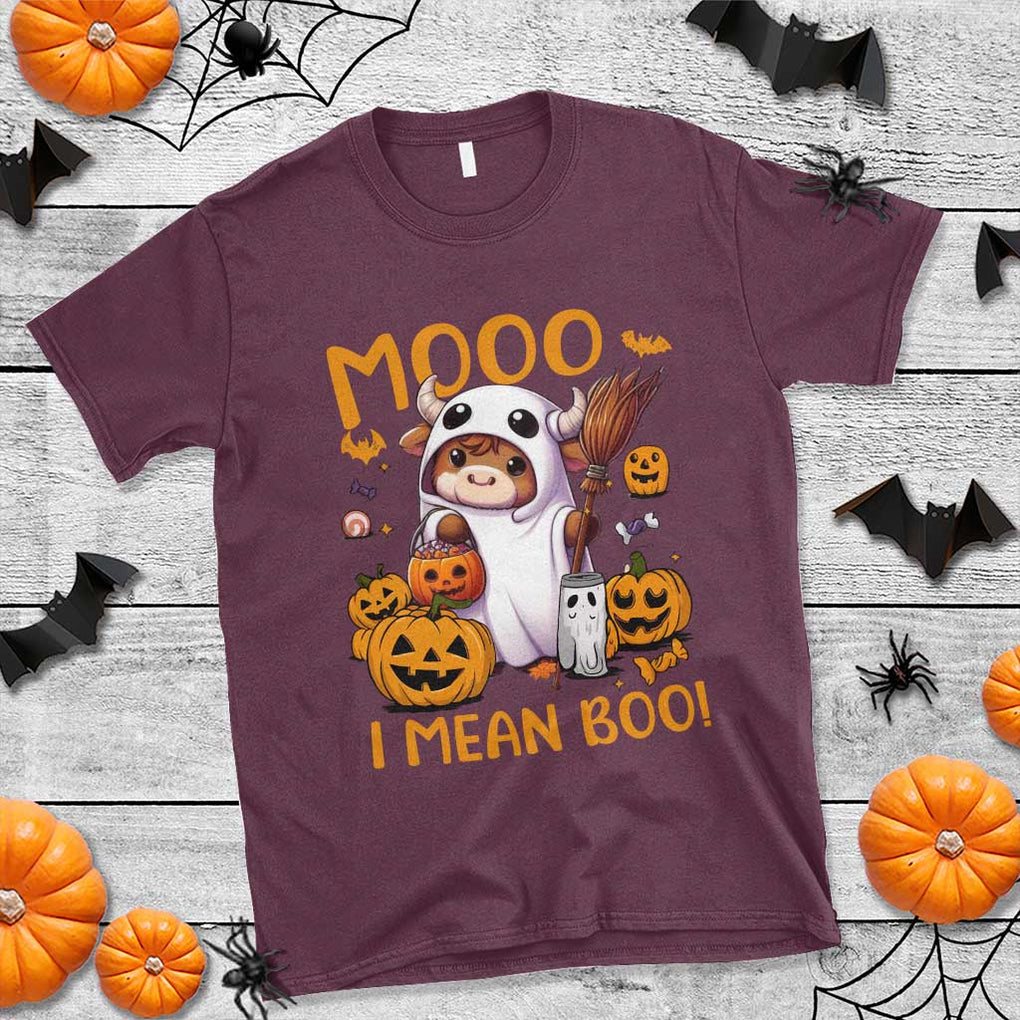 Spooky Cow Halloween T Shirt Moo I Mean Boo Funny Ghost Heifer TS11 Maroon Print Your Wear