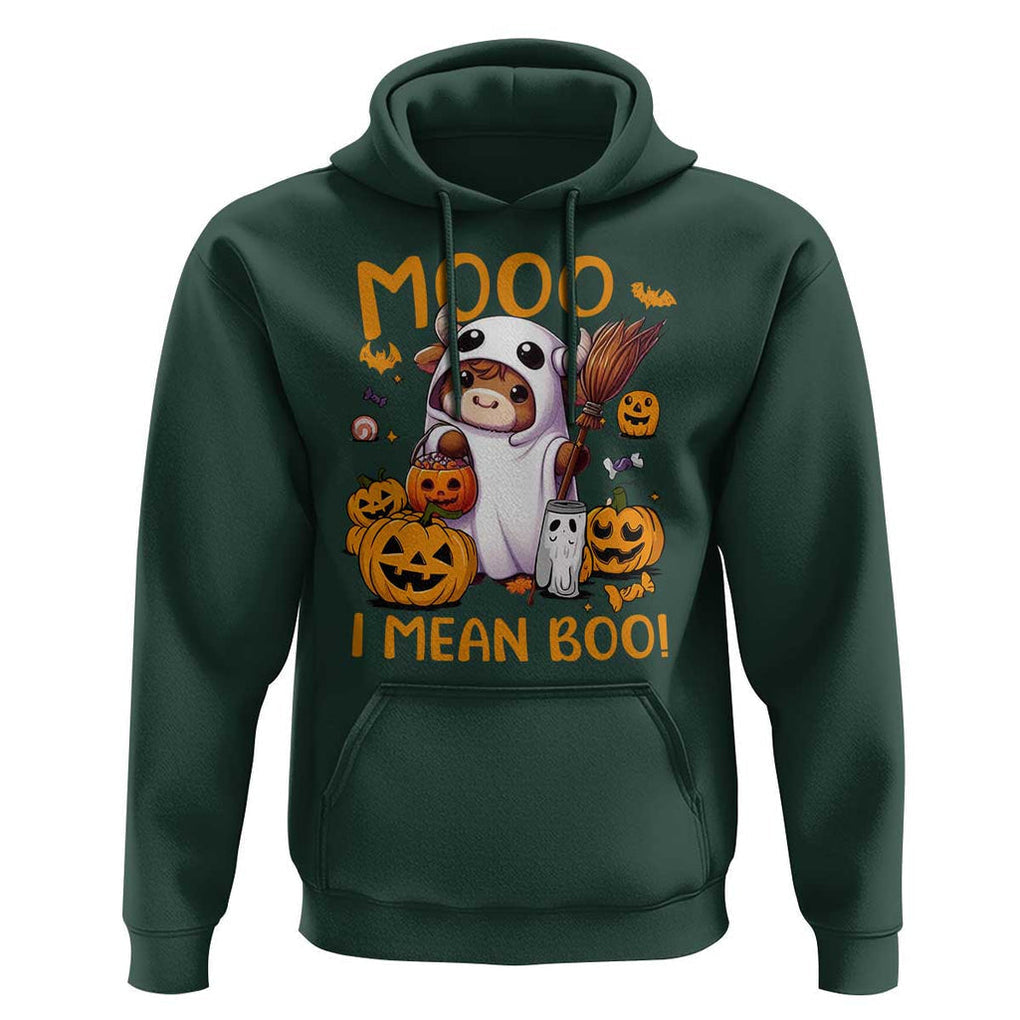 Spooky Cow Halloween Hoodie Moo I Mean Boo Funny Ghost Heifer TS11 Dark Forest Green Print Your Wear