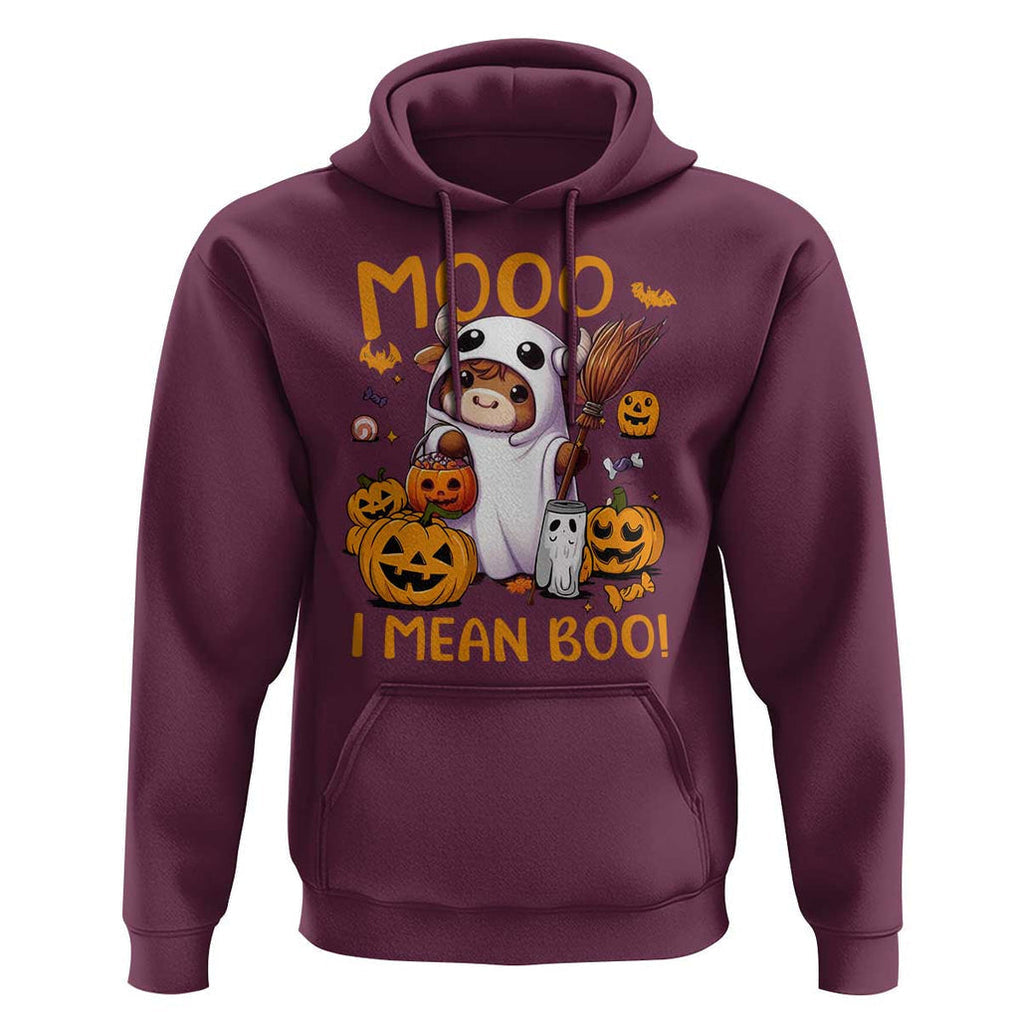 Spooky Cow Halloween Hoodie Moo I Mean Boo Funny Ghost Heifer TS11 Maroon Print Your Wear