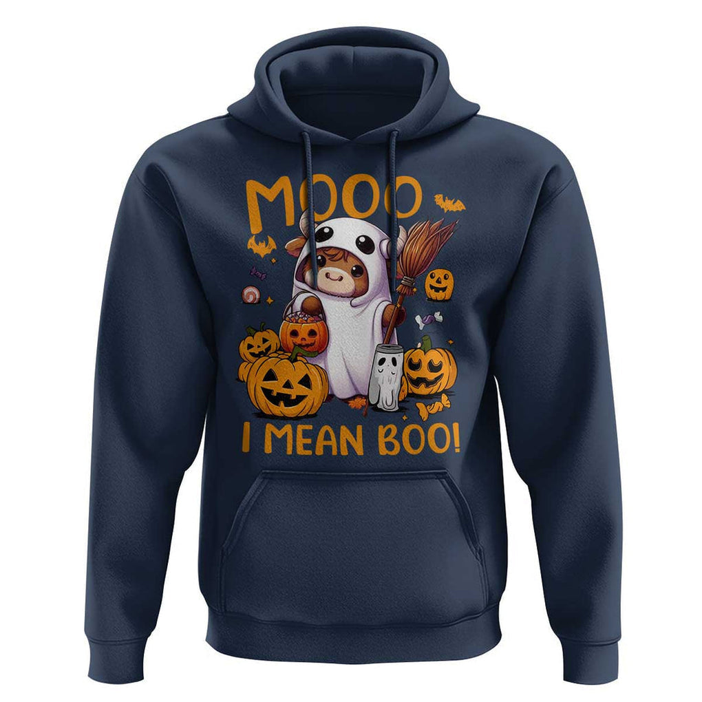 Spooky Cow Halloween Hoodie Moo I Mean Boo Funny Ghost Heifer TS11 Navy Print Your Wear