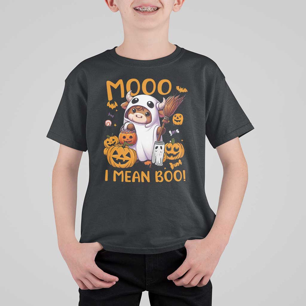 Spooky Cow Halloween T Shirt For Kid Moo I Mean Boo Funny Ghost Heifer TS11 Black Print Your Wear