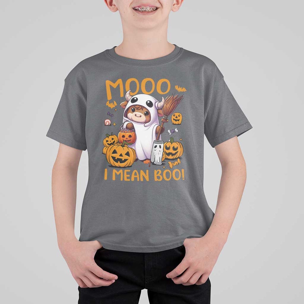 Spooky Cow Halloween T Shirt For Kid Moo I Mean Boo Funny Ghost Heifer TS11 Charcoal Print Your Wear