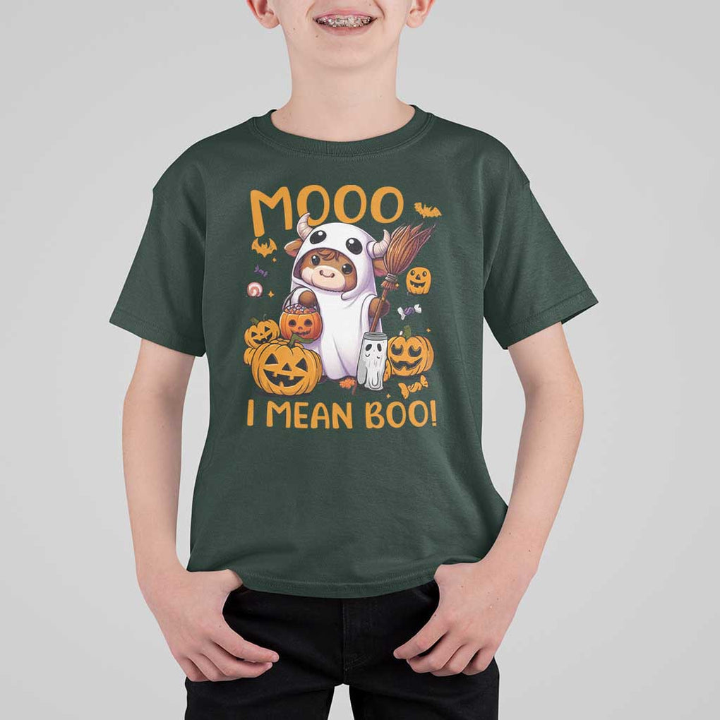 Spooky Cow Halloween T Shirt For Kid Moo I Mean Boo Funny Ghost Heifer TS11 Dark Forest Green Print Your Wear