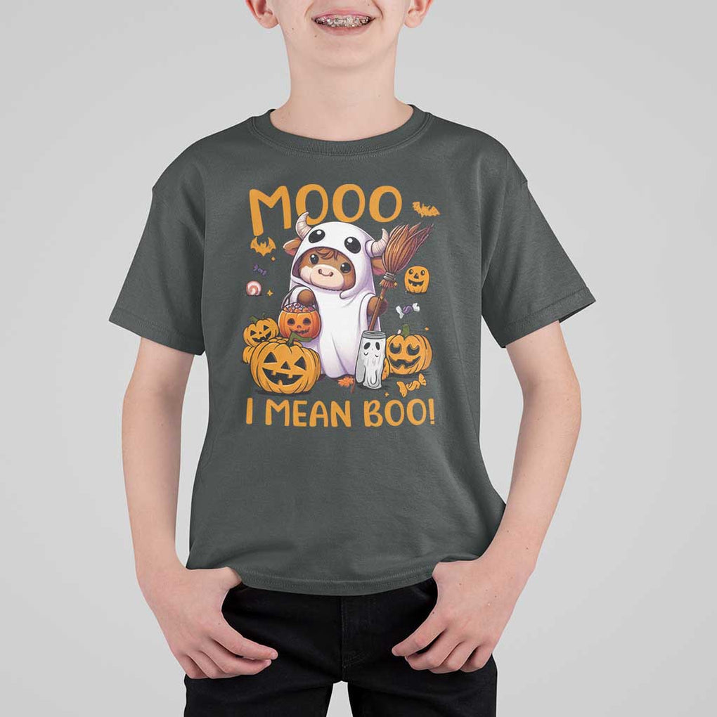 Spooky Cow Halloween T Shirt For Kid Moo I Mean Boo Funny Ghost Heifer TS11 Dark Heather Print Your Wear