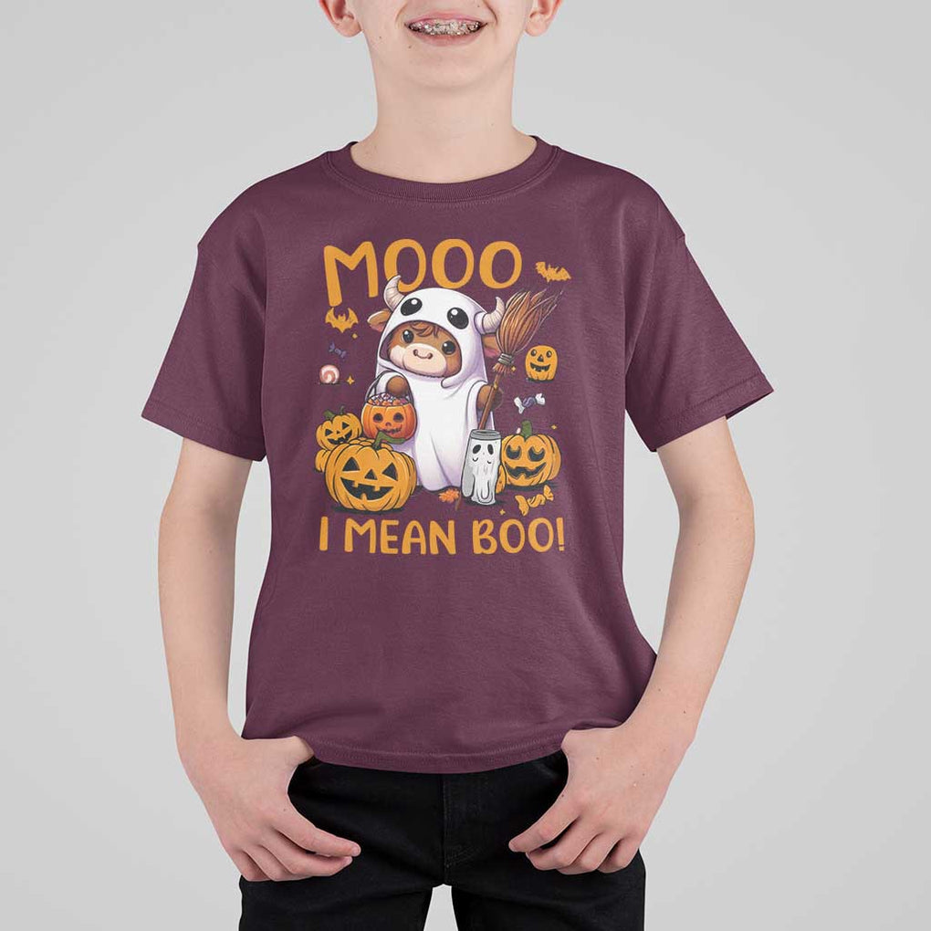 Spooky Cow Halloween T Shirt For Kid Moo I Mean Boo Funny Ghost Heifer TS11 Maroon Print Your Wear