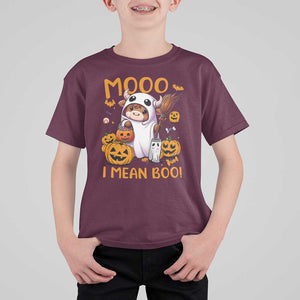 Spooky Cow Halloween T Shirt For Kid Moo I Mean Boo Funny Ghost Heifer TS11 Maroon Print Your Wear