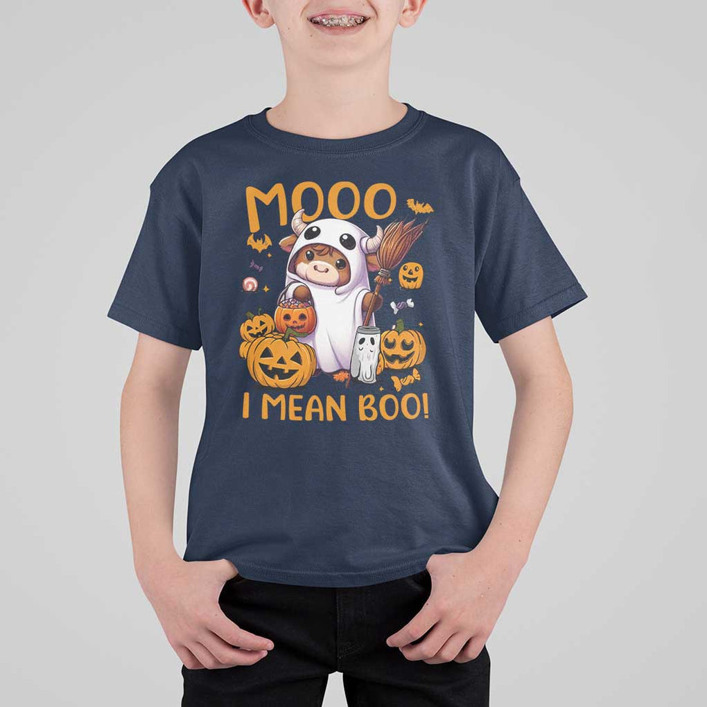 Spooky Cow Halloween T Shirt For Kid Moo I Mean Boo Funny Ghost Heifer TS11 Navy Print Your Wear
