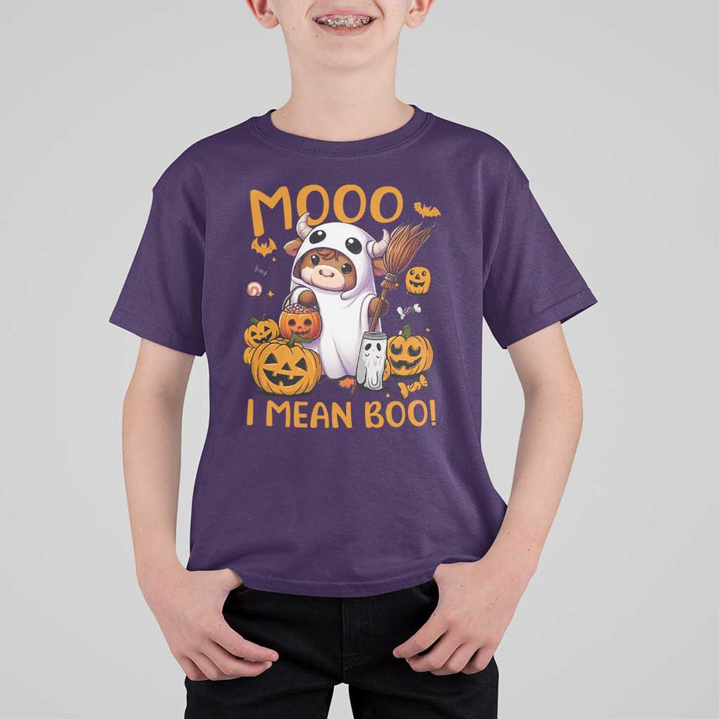 Spooky Cow Halloween T Shirt For Kid Moo I Mean Boo Funny Ghost Heifer TS11 Purple Print Your Wear