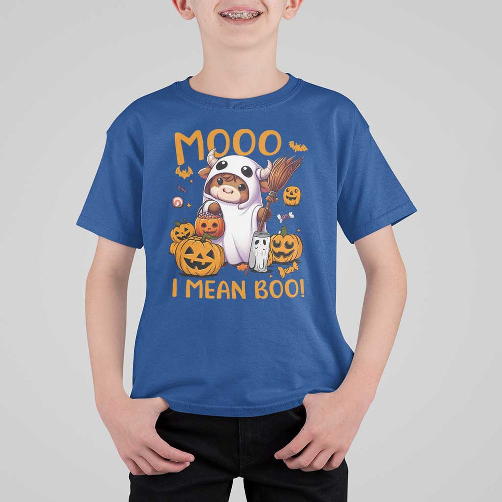 Spooky Cow Halloween T Shirt For Kid Moo I Mean Boo Funny Ghost Heifer TS11 Royal Blue Print Your Wear