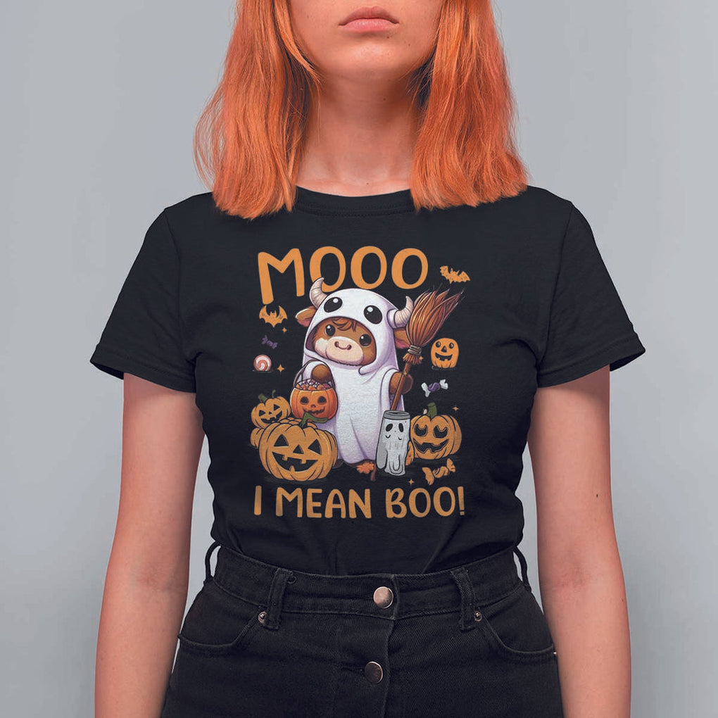 Spooky Cow Halloween T Shirt For Women Moo I Mean Boo Funny Ghost Heifer TS11 Black Print Your Wear