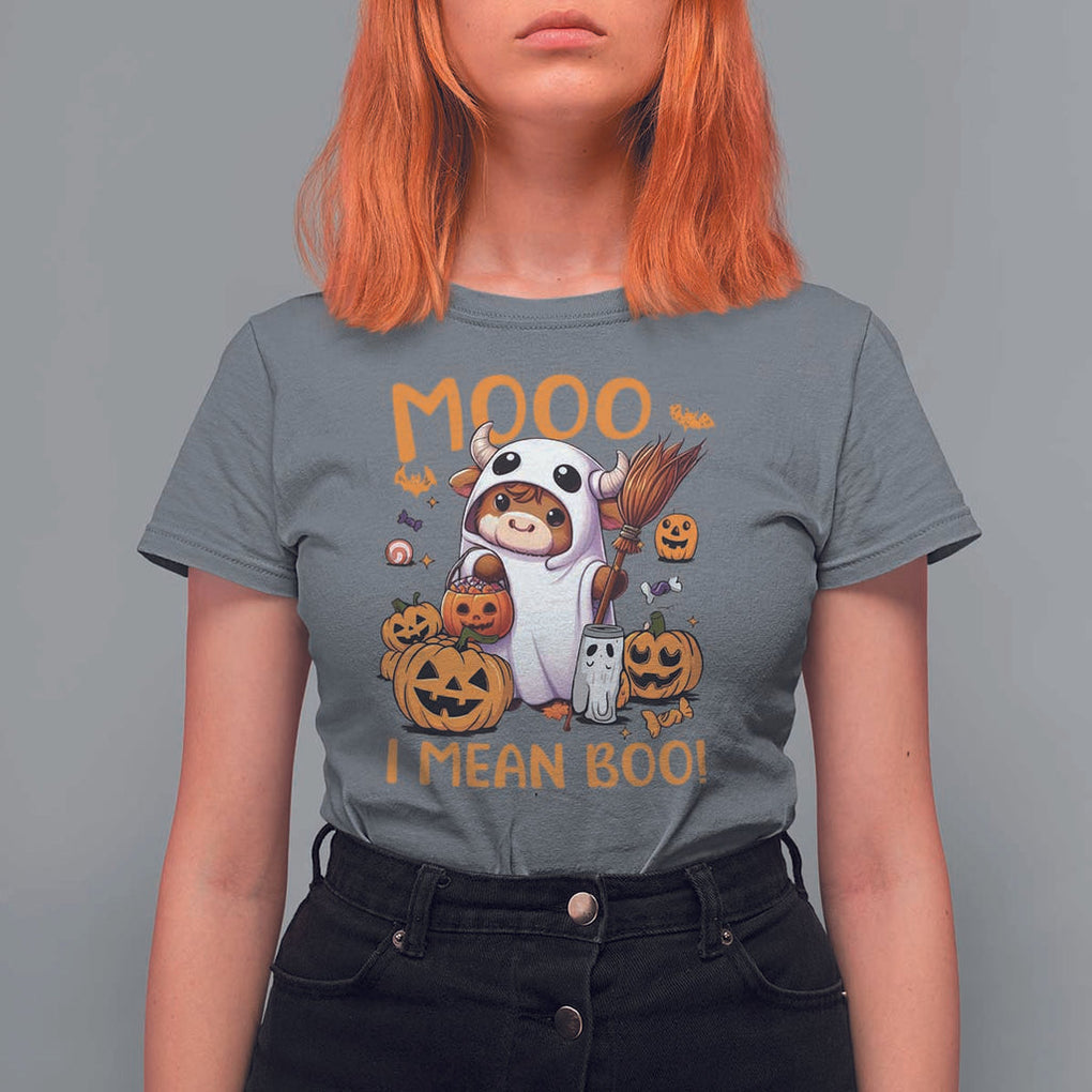Spooky Cow Halloween T Shirt For Women Moo I Mean Boo Funny Ghost Heifer TS11 Charcoal Print Your Wear