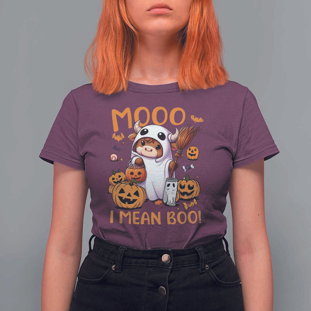 Spooky Cow Halloween T Shirt For Women Moo I Mean Boo Funny Ghost Heifer TS11 Maroon Print Your Wear