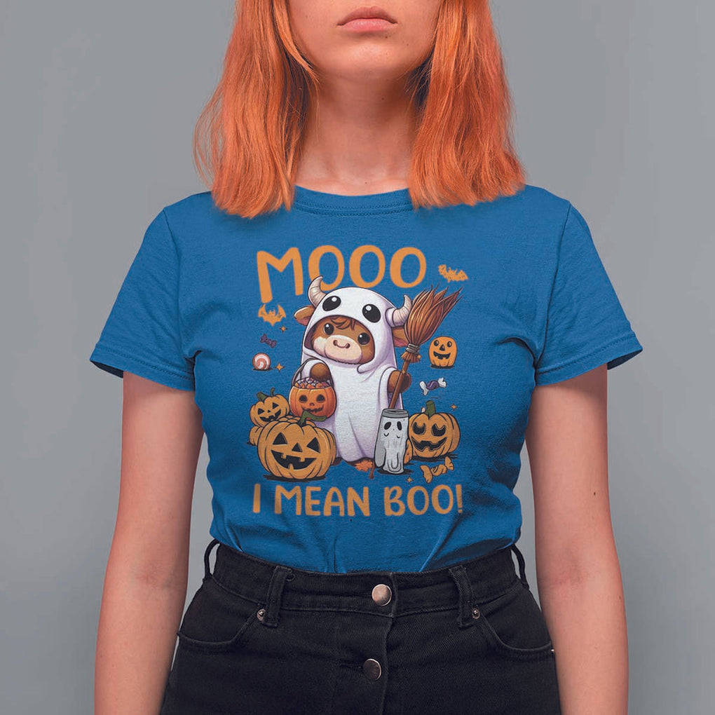 Spooky Cow Halloween T Shirt For Women Moo I Mean Boo Funny Ghost Heifer TS11 Royal Blue Print Your Wear