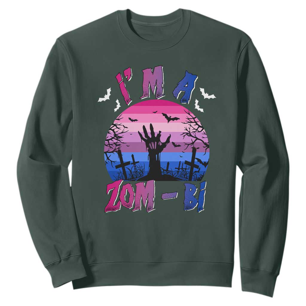 Funny Halloween Bisexual Sweatshirt I'm A Zom Bi Zombie LGBT TS11 Dark Forest Green Print Your Wear