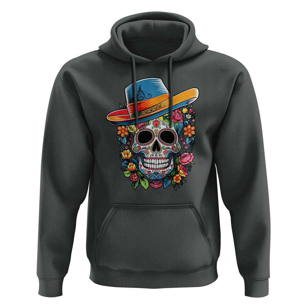 Day Of The Dead Hoodie Sugar Skull Dia De Los Muertos Halloween Flower TS11 Dark Heather Print Your Wear
