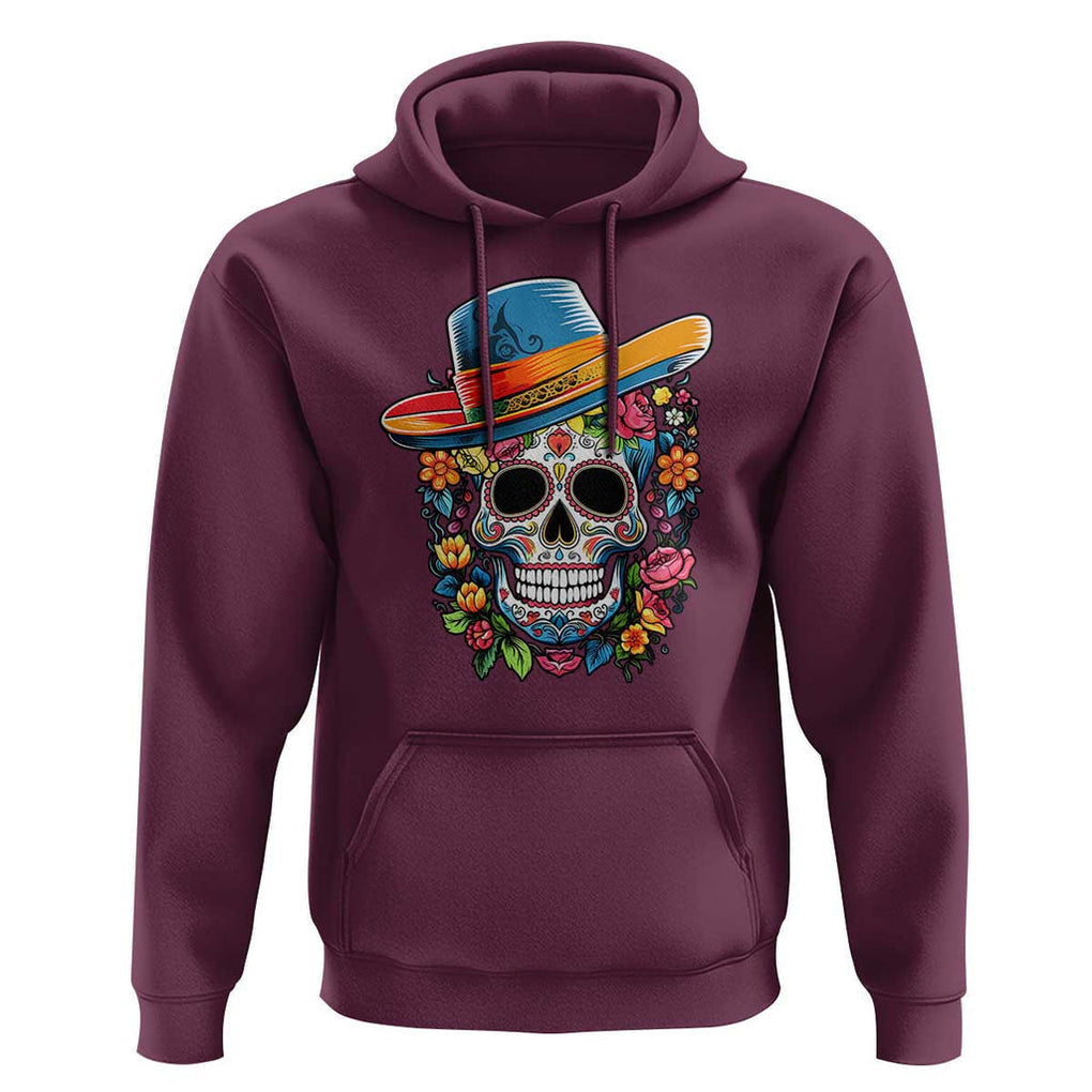 Day Of The Dead Hoodie Sugar Skull Dia De Los Muertos Halloween Flower TS11 Maroon Print Your Wear