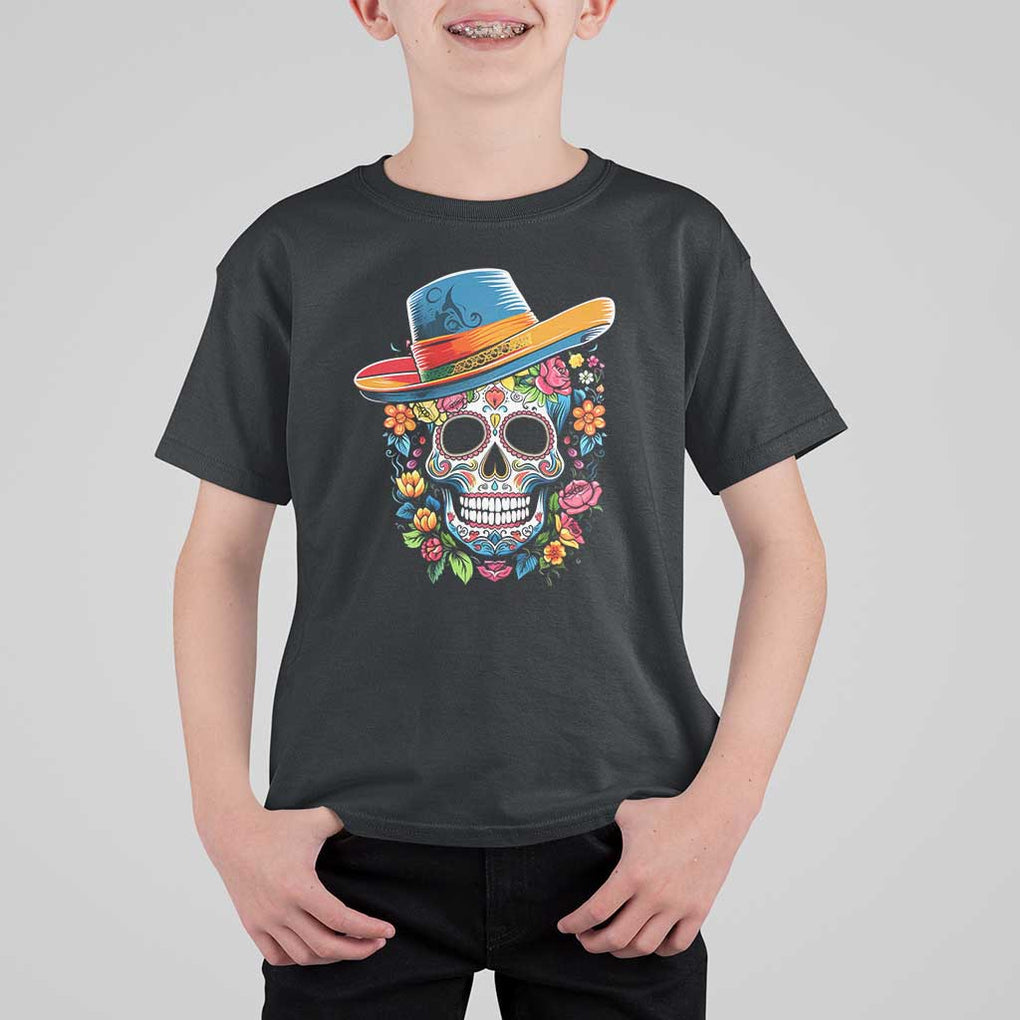 Day Of The Dead T Shirt For Kid Sugar Skull Dia De Los Muertos Halloween Flower TS11 Black Print Your Wear