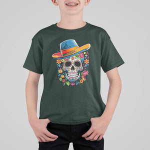 Day Of The Dead T Shirt For Kid Sugar Skull Dia De Los Muertos Halloween Flower TS11 Dark Forest Green Print Your Wear