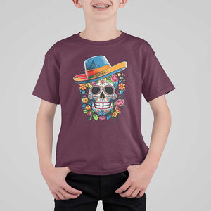 Day Of The Dead T Shirt For Kid Sugar Skull Dia De Los Muertos Halloween Flower TS11 Maroon Print Your Wear