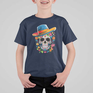 Day Of The Dead T Shirt For Kid Sugar Skull Dia De Los Muertos Halloween Flower TS11 Navy Print Your Wear