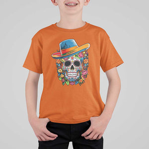 Day Of The Dead T Shirt For Kid Sugar Skull Dia De Los Muertos Halloween Flower TS11 Orange Print Your Wear