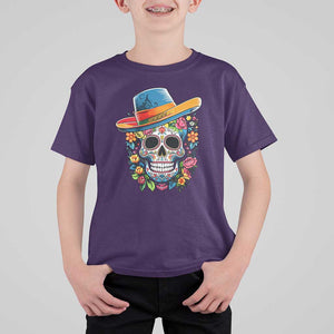Day Of The Dead T Shirt For Kid Sugar Skull Dia De Los Muertos Halloween Flower TS11 Purple Print Your Wear