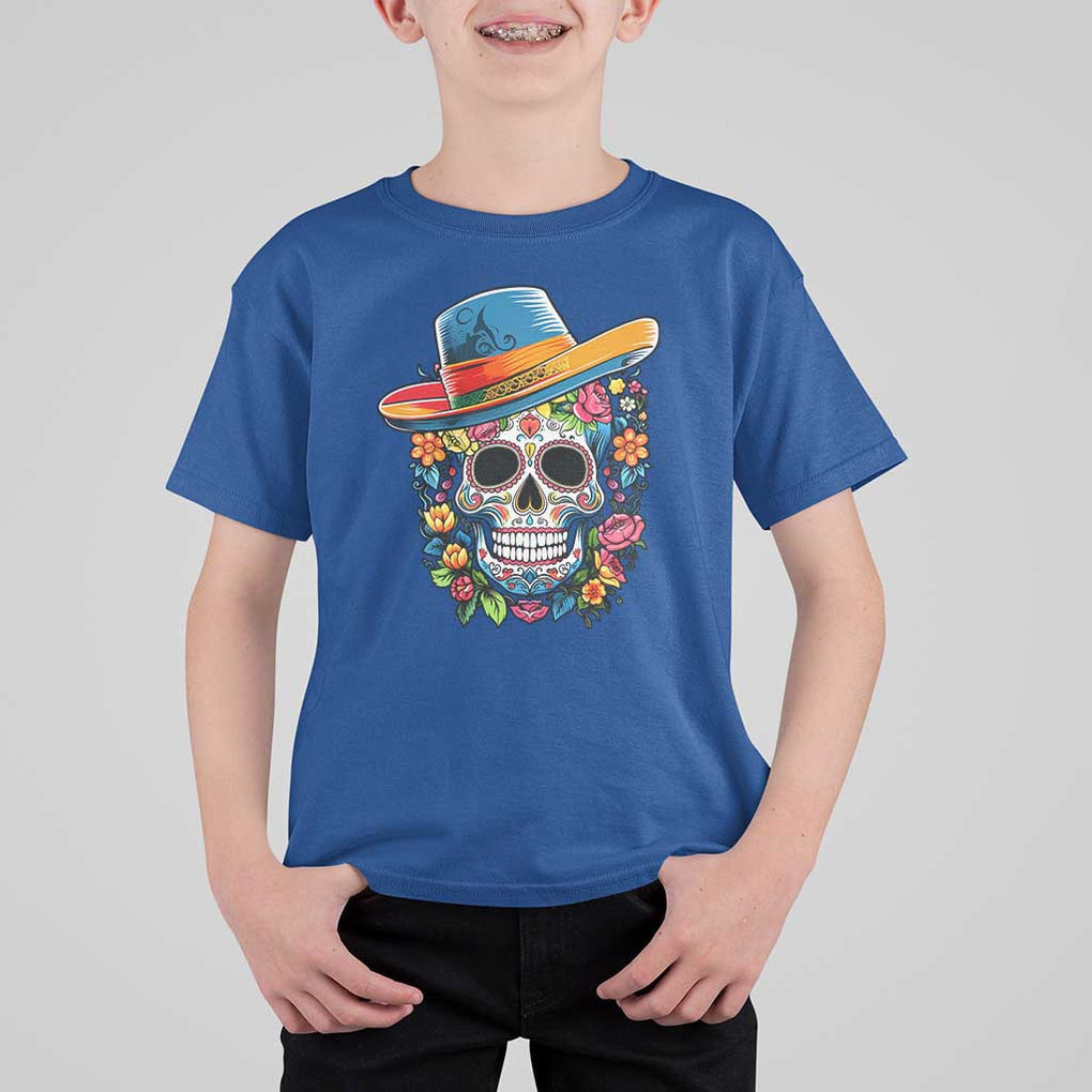 Day Of The Dead T Shirt For Kid Sugar Skull Dia De Los Muertos Halloween Flower TS11 Royal Blue Print Your Wear
