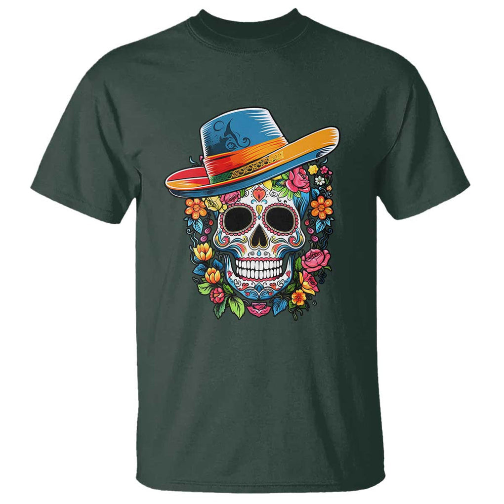 Day Of The Dead T Shirt Sugar Skull Dia De Los Muertos Halloween Flower TS11 Dark Forest Green Print Your Wear