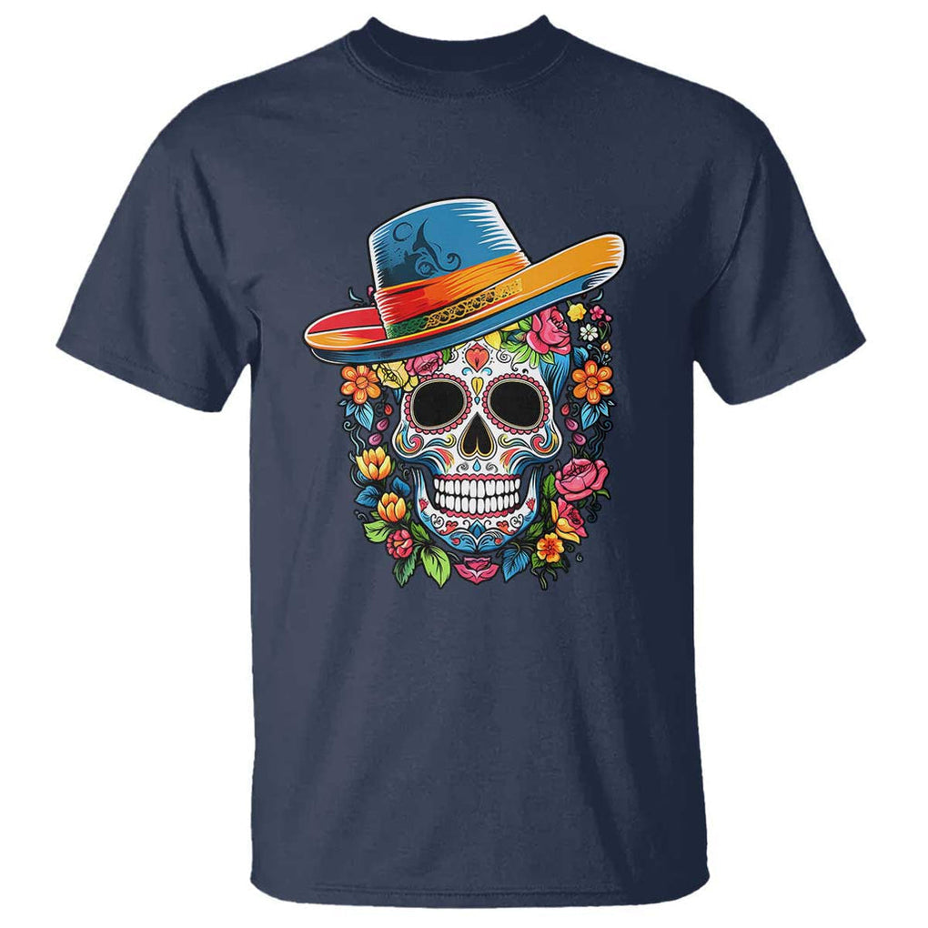 Day Of The Dead T Shirt Sugar Skull Dia De Los Muertos Halloween Flower TS11 Navy Print Your Wear