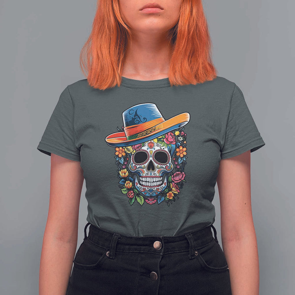 Day Of The Dead T Shirt For Women Sugar Skull Dia De Los Muertos Halloween Flower TS11 Dark Heather Print Your Wear